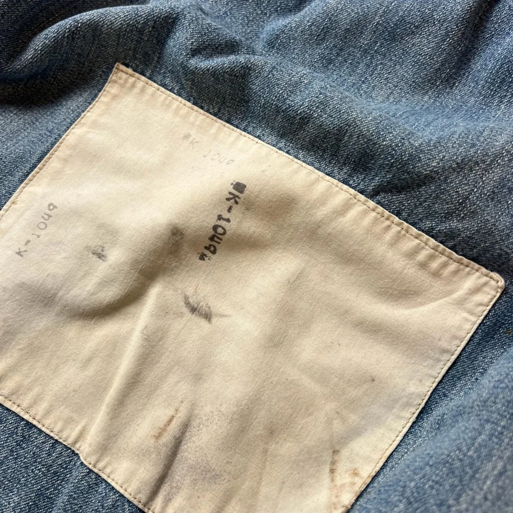 Vintage Denim Laundry Bag Military Surplus Light Blue Distressed ID Patch AE4